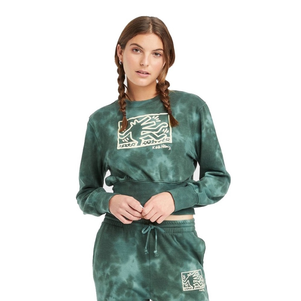 Keith Haring Green Tie-Dye Women's Cropped Sweatshirt